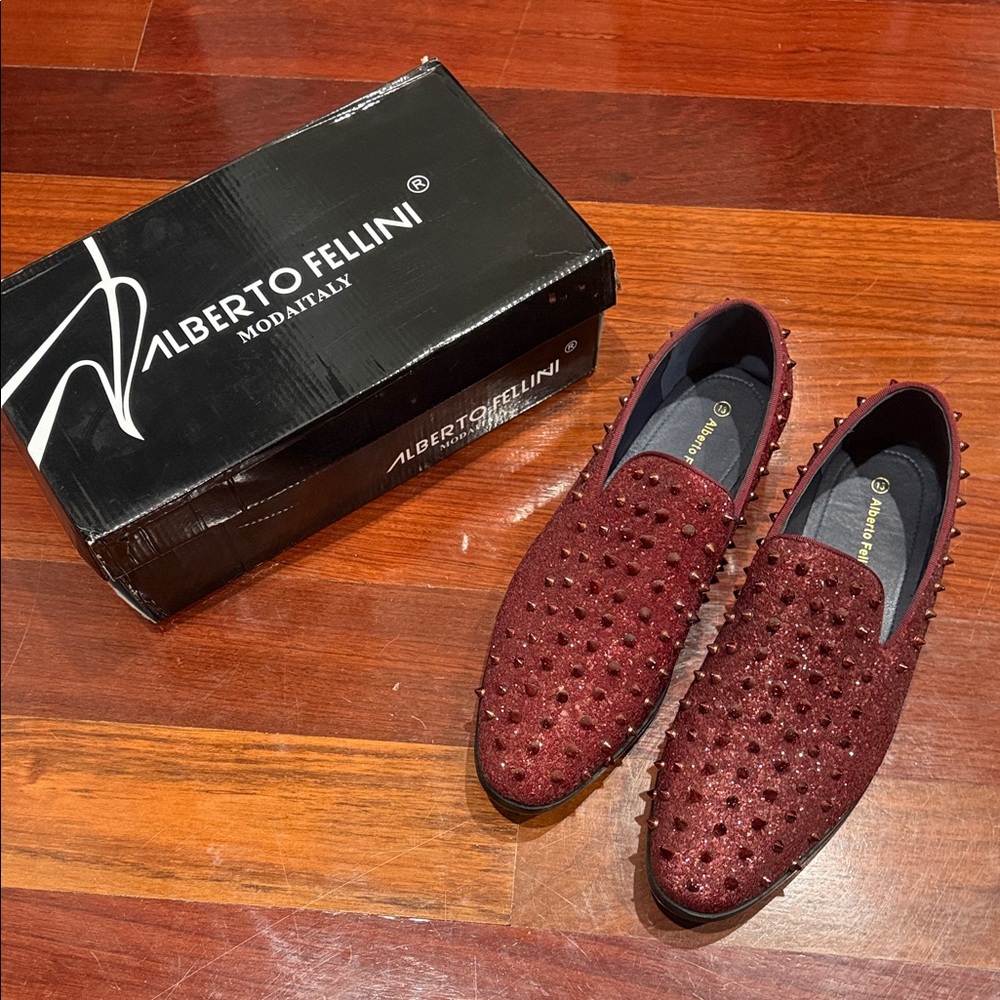 Alberto Fellini Men's Burgundy Spiked Loafers